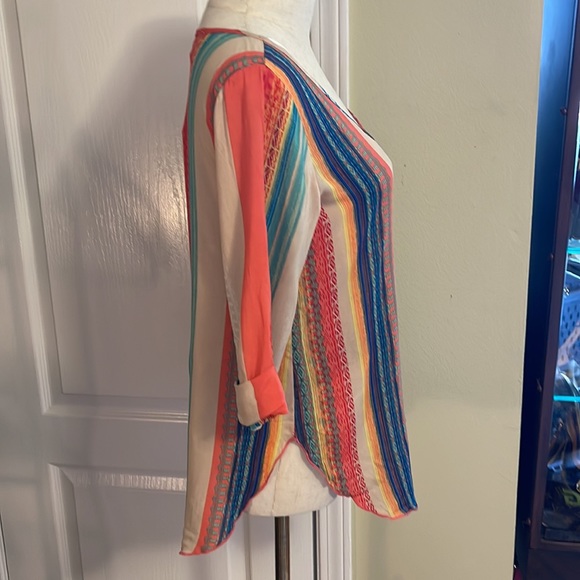 KLd Signature V-Neck Multi Stripe Hi-Lo Top Size Small - Picture 6 of 7